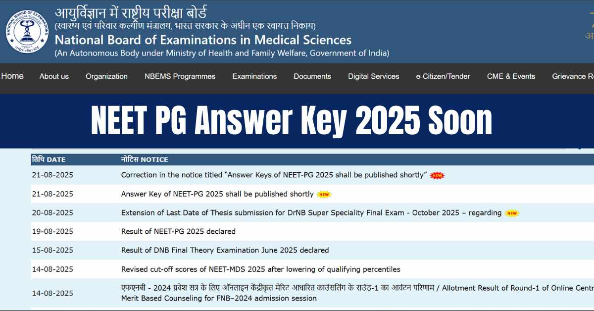 NEET PG Answer Key 2025: NBEMS Release Soon Response Sheet With PDF at natboard.edu.in; Details Here